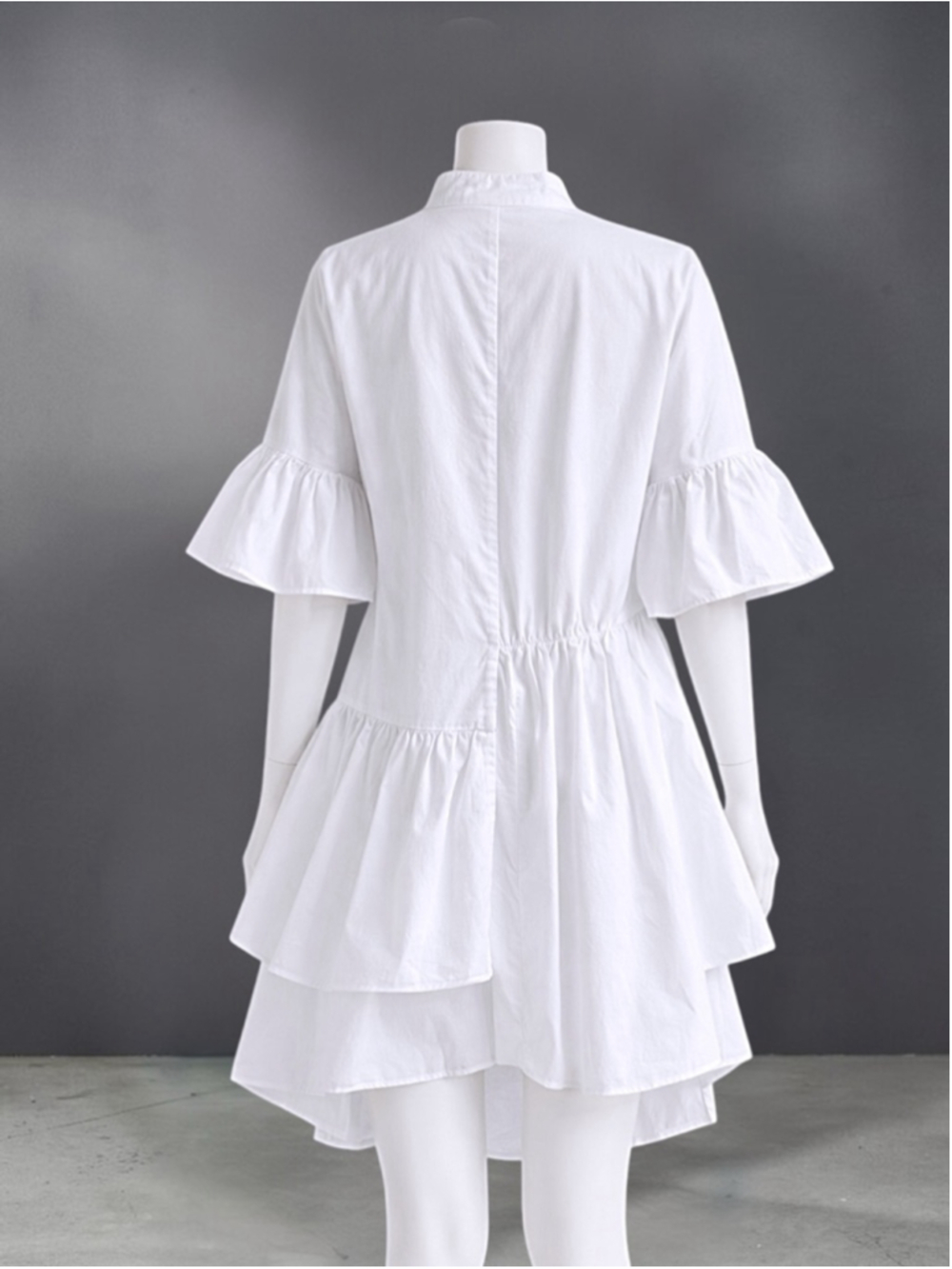 Button Up Asymmetrical Tiered Smock Dress in White – Size S - Picture 9 of 11